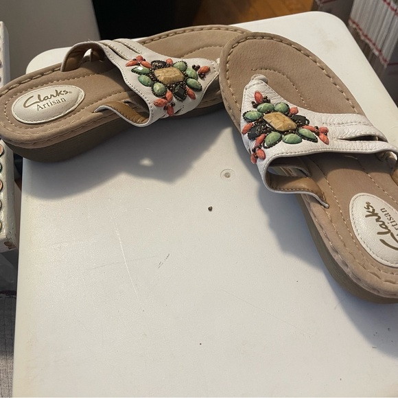 Clarks Sandals - White and Tan with Colorful Embellishments - Picture 7 of 11